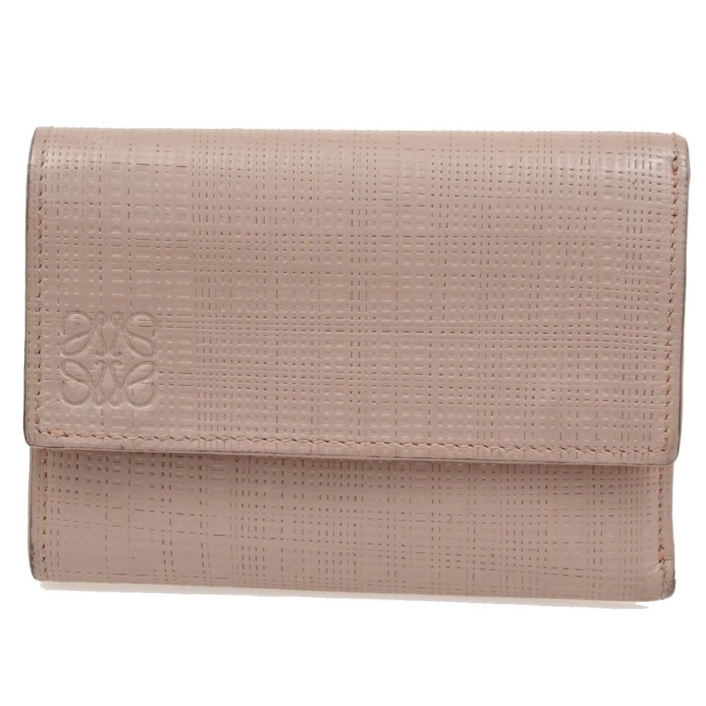 Loewe Logo Anagram Trifold Wallet Purse Leather Pink Made In Spain 65ca567